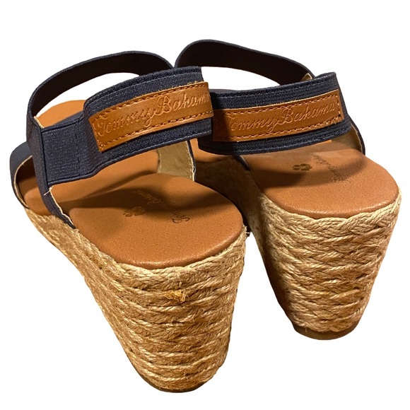 Tommy Bahama navy blue Sakura espadrille elastic wedge sandal heels size 10M - Picture 5 of 8